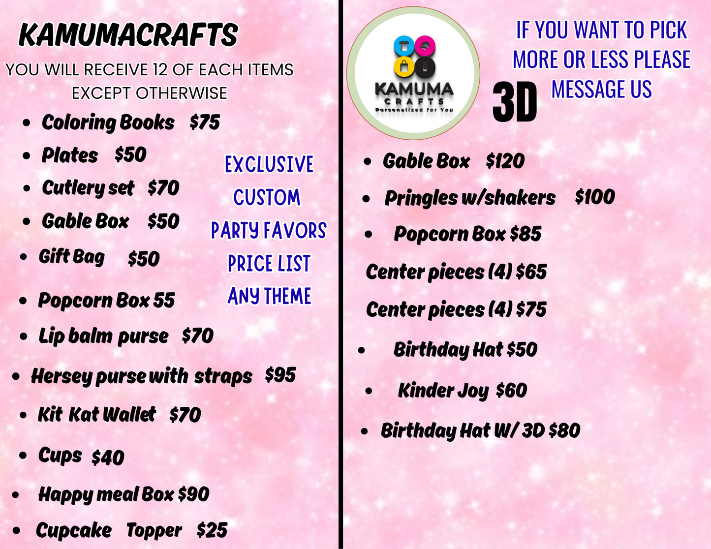 Custom Party Favors| Party Favor Pack| Filled Party Favors| Unfilled Party Favors| Chip Bag Labels| Water Bottle Labels
