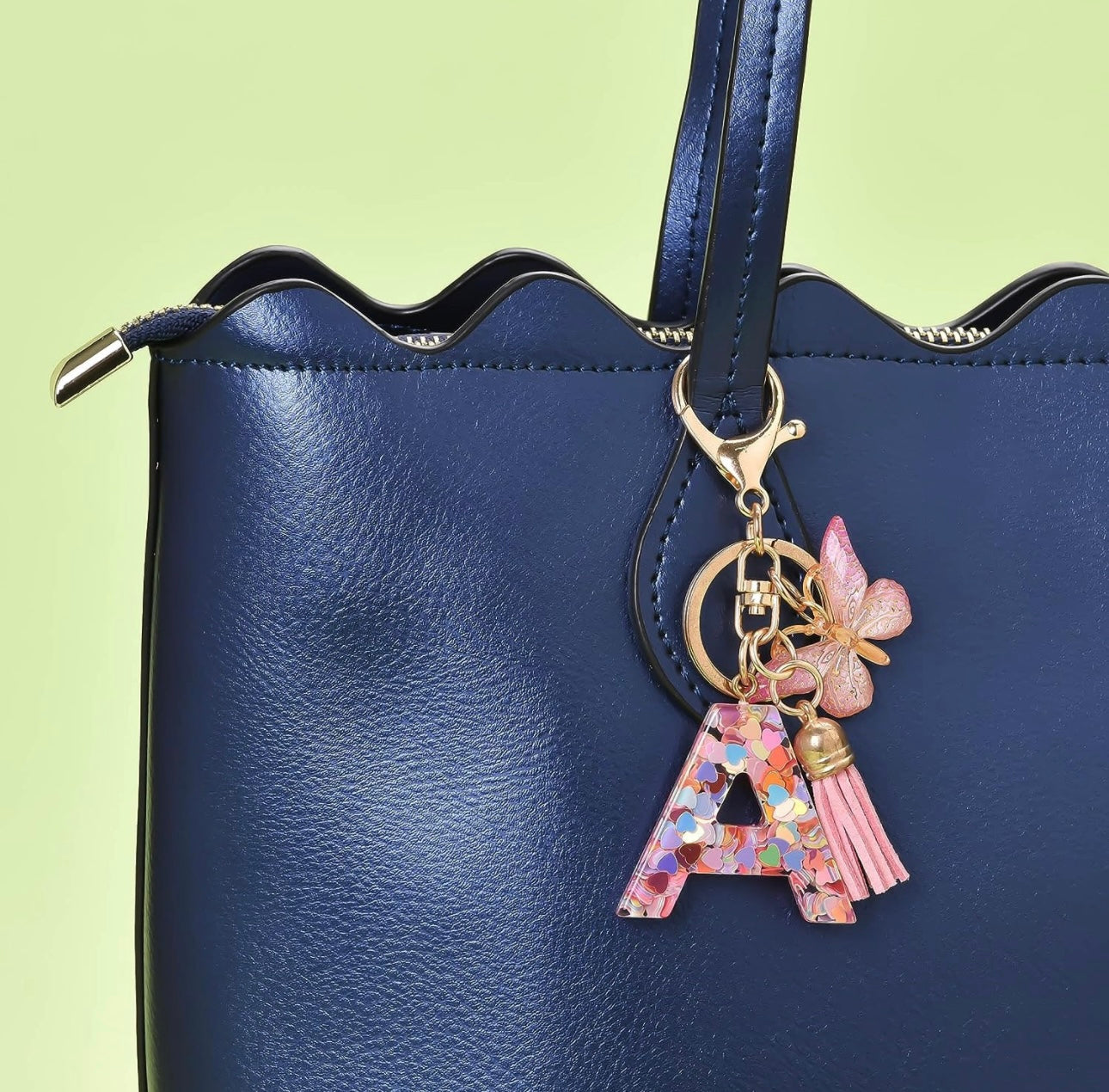 Alphabet Initial Keychain Butterfly Tassel Pendant KeyRing