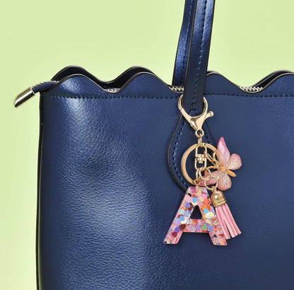 Alphabet Initial Keychain Butterfly Tassel Pendant KeyRing